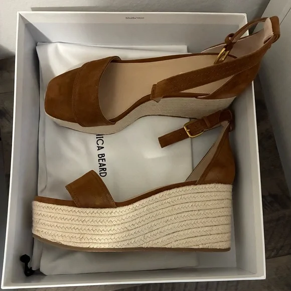 Veronica Beard Brown Suede Wedge Sandals - Picture 3 of 4